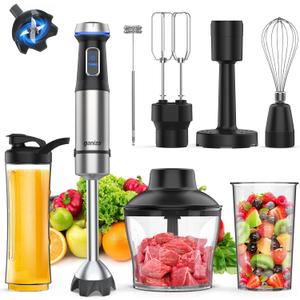Ganiza Immersion Blender Handheld Corded 8 in 1 Hand Blender Max 1000W 16 Speed Mode Stick Emulsifier with 800ml Mixing Beaker, 600ml Chopper, Whisk, Frother, Potato Masher and Portable Bottle