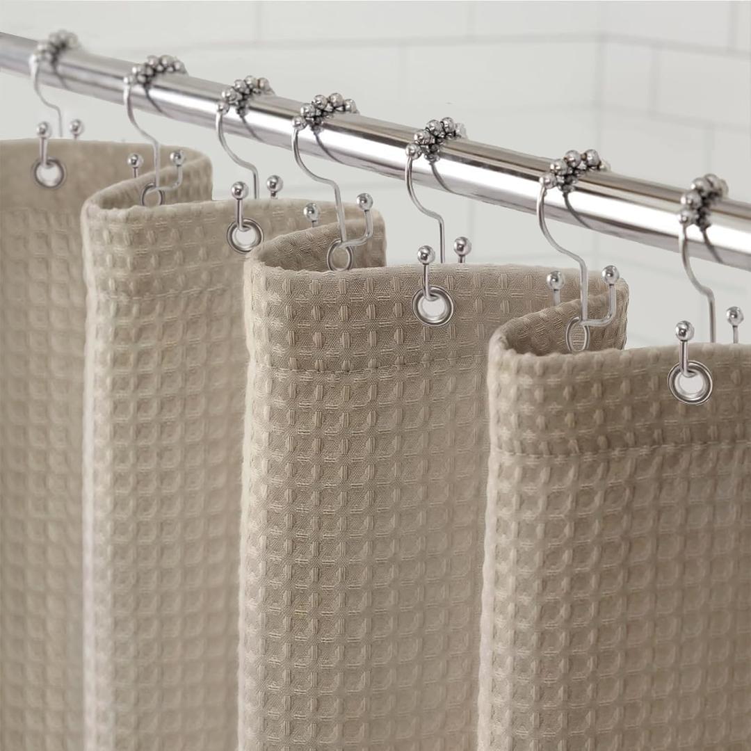 Awellife Waffle Hotel Textured Beige Shower Curtains for Bathroom 230 GSM Heavy Duty Fabric Liner, 72" W X 78" L Inch