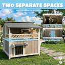 Outdoor & Indoor Wooden Cat House, Weatherproof Two-Story Cat Shelter, Enclosed Multi-Level Cat Home for Cats