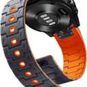 Bandletic Compatible with Garmin Fenix 8 51mm 7X 6X 5X Watch Band - 26mm Quick Fit Magnetic Silicone Strap for Fenix 7X 6X Pro/5X Plus/3/3 HR/Instinct 2X Solar 3 50mm /Enduro/Quatix/Tactix/Epix Pro 2 (Space Grey/Orange)