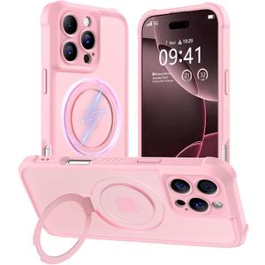 MOCCA Design for iPhone 16 Pro Case with Magnetic Invisible Stand [Full Camera Protection] [Compatible with Magsafe] Military Drop Shockproof Translucent Matte Phone Case Cover 6.3", Pink