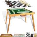 Foldable Mahjong Table with Mahjong Tiles Set,2026 Upgraded Portable Majong Table with 144pcs Tiles,1x Storage Box, 1x Storage Bag and 4 All in One Racks and Pushers,1xchess Pieces[麻将套装], 19.3x19.3x16.2 inches