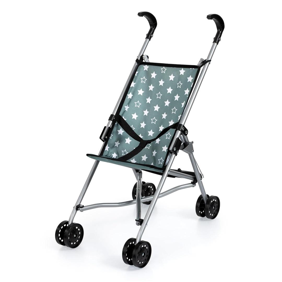 Bayer Umbrella Stroller for Dolls - Green & White Stars, Compact Foldable Design, Ages 3+