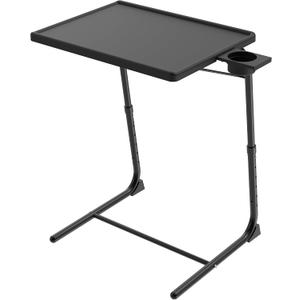Adjustable TV Tray Table for Breakfast & Dinner - Black Folding Couch Desk with Cup Holder, Portable Eating Tray for Sofa, Bed, Living Room - 6 Height & 3 Angle Adjustments