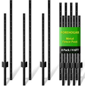Metal Fence Post Black 6 feet, Pack of 8, T Posts for Fences Wire Mesh, No Dig Steel Stakes Fencing for Garden Yard Farm Outdoor Light Duty