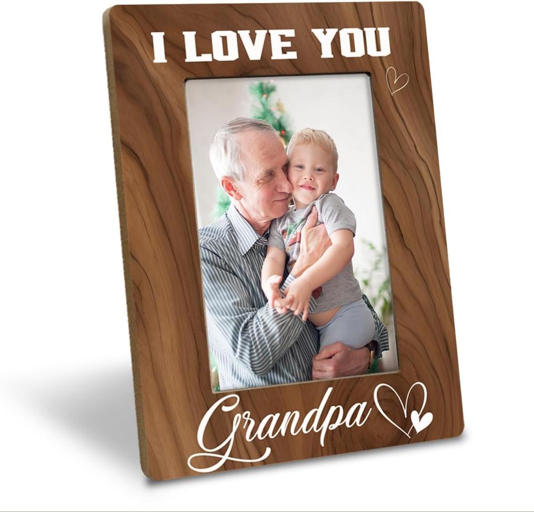 Grandpa Gift, I Love You Grandpa Photo Frame, Holds 4 x 6 Inch Photo, Farmhouse Wooden Picture Frame Gift, Father's Day Gifts for Papa, Grandpa Birthday Gifts Idea from Grandson Granddaughter