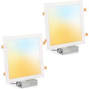 2 Pack 11 Inch Square LED Recessed Ceiling Light 5 Color Temperature for Kitchen Retrofit, Slim Canless Wafer Downlight IC Rated for Bathroom, 24W Dimmable 1920LM for Bedroom ETL FCC