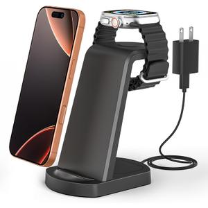 3 in 1 Wireless Charging Station for iPhone 16/15/14 Series, Apple Watch & AirPods 4/3/Pro - Fast Charging Dock with 1.5M USB Cable (Black)