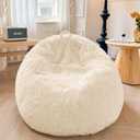 XeGe Fluffy Stuffed Animal Storage Bean Bag Chair Cover(No Filler), Faux Fur Washable Ultra Soft Bean Bag Cover for Plush Toys or Textile, Plush Shaggy Large Bean Bag for Adults Kids Teens, Beige (Large(38"x38"x40"))