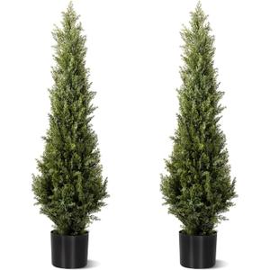 4FT Artificial Cedar Topiary Trees 2 Set, Realistic Fake Cypress Tree Tall Faux Pine Shrubs Plants Artificial Cypress Trees for Home Offices Porch Decor