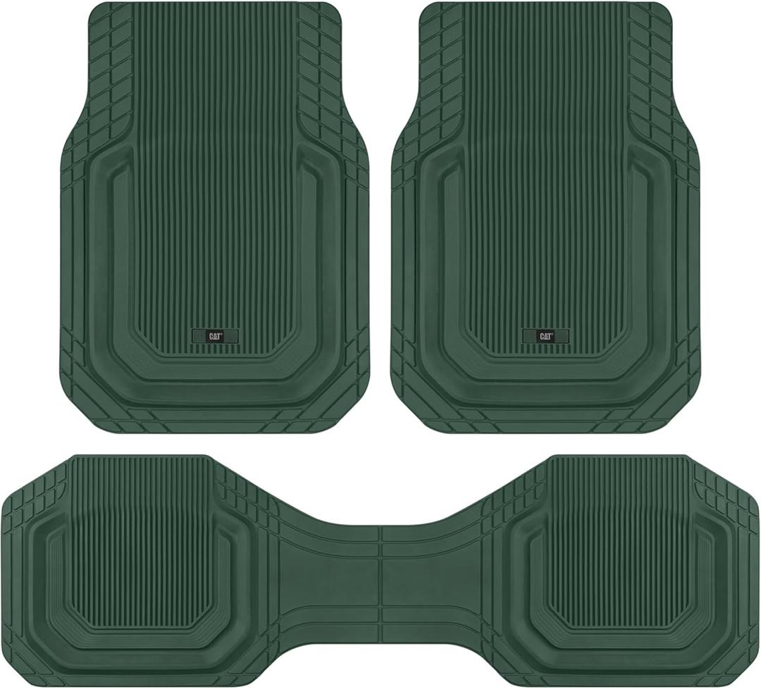 Cat ToughLiner Car Floor Mats - Heavy Duty Trim to Fit Mat for Trucks - Car Mats & SUV Floor Liners for Car - All-Weather Truck Accessories & Odorless Rubber Automotive Mats - Green 28"L x 19.5"W x 1"Th