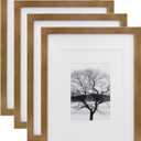 Egofine 11x14 Picture Frames 4 Pack Display Pictures 5x7/8x10 with Mat or 11x14 Without Mat Made of Solid Wood Covered by Plexiglass for Table Top Display and Wall Mounting Photo Frame, Light Brown