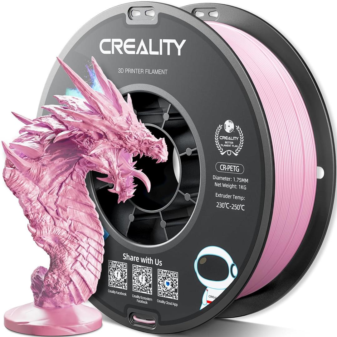 Official Creality PETG 3D Printer Filament 1.75mm 1KG (2.2lbs), High Precision, Strong Toughness, Odorless, Better Flow, Moisture proof 3D Printing CR PETG Filament, Pink