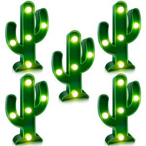 5 Piece Cactus Decor LED Cactus Light Cinco De Mayo Decorations, Fiesta Mexican Party Decorations Green Cactus Night Light Cute Table Lamps for Kid's Room Bedroom Home Decor (4.72 x 2.76 Inch)