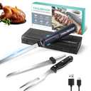 HAUSHOF Cordless Electric Knife Set for Meat Slicing, 8V Electric Carving Knife for Fish, Bread, Turkey, Rechargeable Meat Cutter with Reciprocating Stainless Steel Blades, Safety Lock & Storage Case
