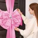 Suncalla Pink LED Front Door Bow Pink Large Door Ribbon Bow with Rhinestone Satin Festival Glowing Wrapping Bowtie Decorations