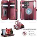 Defencase for Samsung Galaxy S26 Ultra Magnetic Wallet Case Compatible with Magsafe with RFID Blocking Zipper & Card Holder Women, PU Leather Detachable Phone Case for Galaxy S26 Ultra 6.9", Wine Red