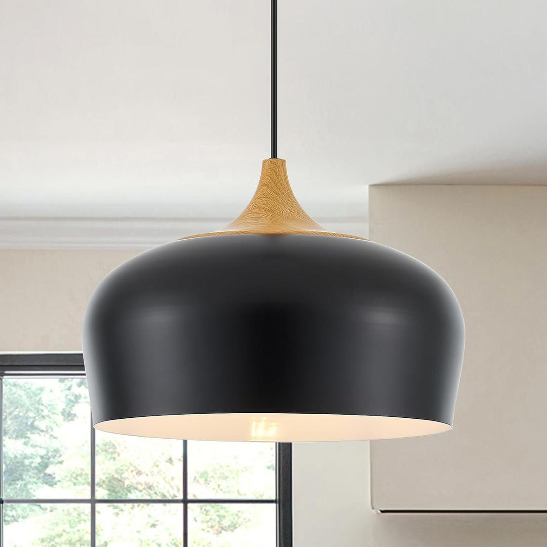 14” Industrial Pendant Light Dome Matte Black Adjustable Modern Chandelier for Kitchen Island Dining Room Bedroom Hallway, UL Listed