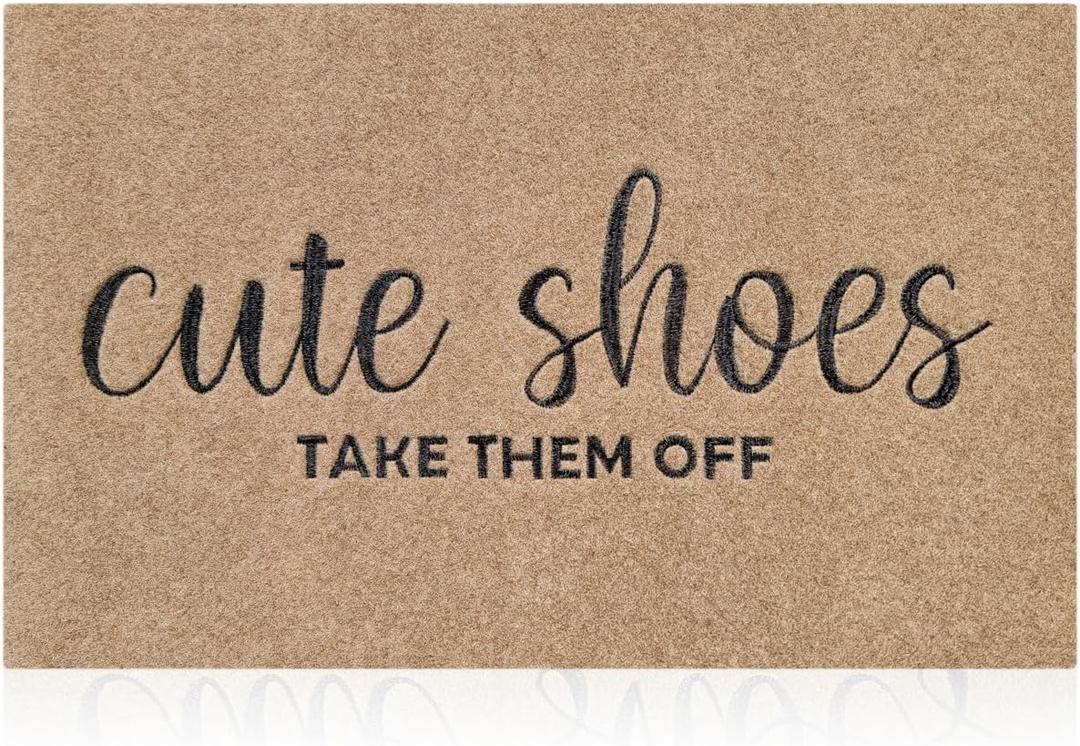 Welcome Mat for Front Door Outdoor Entryway Cute Shoes Take Them Off Indoor Mats with Rubber Backing Doormat Non Slip Easy to Clean Natural Outside Brown