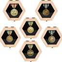 BiJun Wooden Hexagon Medal Hanger Display Case,Shadow Box for Medals Race Medal Display for Sports Medals, Track & Field, Military,Races, Running, Marathons6PC