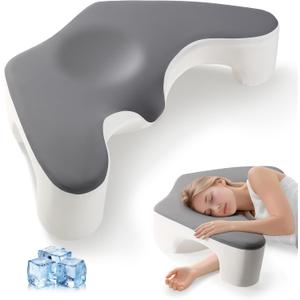 Pillow with Arm Hole, Side Sleeper Pillows for Shoulder Pain Relief, Ergonomic Cervical Pillows Designed Neck Support Area, Memory Foam Bed Pillows with Washable Cooling Pillows Case (Grey-white)