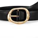 Women Leather Belt for Jeans Pants Ladies Casual Waist Belt Fashion Women Belt with Gold Buckle (Suit for waist size 26"-30")