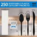 250Pack Plastic Cutlery Packets, Knife Fork Spoon Napkin Salt Pepper Sets, Individually Wrapped Black Plastic Cutlery Packets for Delivery, Cafeterias, Restaurants