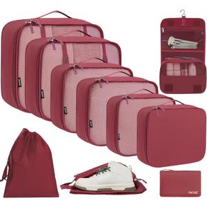 BAGAIL 10 Set Packing Cubes Various Sizes Packing Organizer for Travel Accessories Luggage Carry On Suitcase-Burgundy