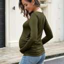 LOMON Maternity Shirts Long Sleeve Thermal Tops Side Ruched Casual Tshirt Crewneck Fleece Base Layer for Pregnant Women (L)