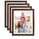 Giftgarden Brown 8x10 Picture Frame Set of 4, 9x11 Frames with Mat for 8” by 10” Photos, Rustic Walnut Wood-Color Frames for Wall or Tabletop