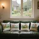 Camping Pillow Covers 18x18 Inch,Set of 4 Rustic Vintage Camper Throw Pillowcases, Linen Cushion Covers with Retro Travel Trailer Design for Sofa CouchOutdoor Dcor