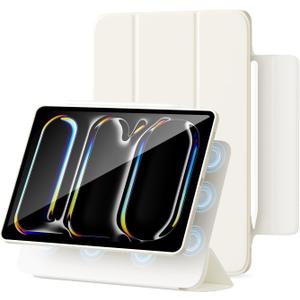 for iPad Pro 13 inch Case 2024, Detachable Magnetic Rotating Protective PU Leather Case with Pencil Holder (Cream White)