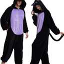 Unisex Adult Onesie Pajamas Animal Cosplay Halloween Costume One Piece Plush Sleepwear Homewear (Black Cat) XL