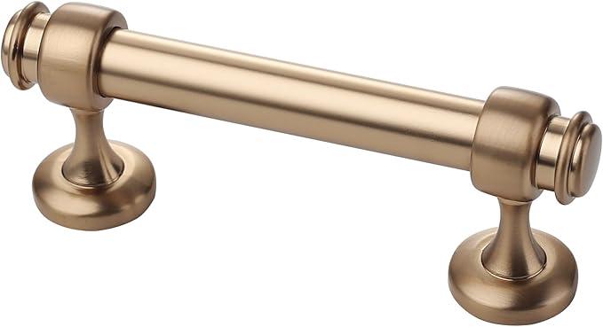 Alzassbg 10 Pack Champagne Bronze Cabinet Pulls, 3 Inch(76mm) Hole Centers Cabinet Handles Kitchen Hardware Straight Bar for Cabinets and Drawer AL3082SN