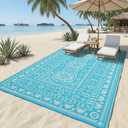 Garvee Reversible Outdoor Rug 6x9 for Patio, Waterproof Outdoor Area Rug, Modern Medallion Indoor Outdoor Rugs, Plastic Straw Rug for RV, Camping, Deck, Vintage Blue