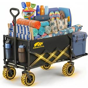 MIKKUPPA Collapsible Wagons Carts Foldable - 180L 340LBS Utility Beach Wagon Heavy Duty with Drop-Down Tailgate for Groceries & Dogs, Portable Shopping Carts with Wheels for Camping, Sports, Garden