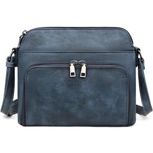 MASINTOR Crossbody Purse Bags for Women, Multi-Pocket Soft Leather Shoulder Purse with Tassel, Lightweight Travel Handbag (Gray-blue)