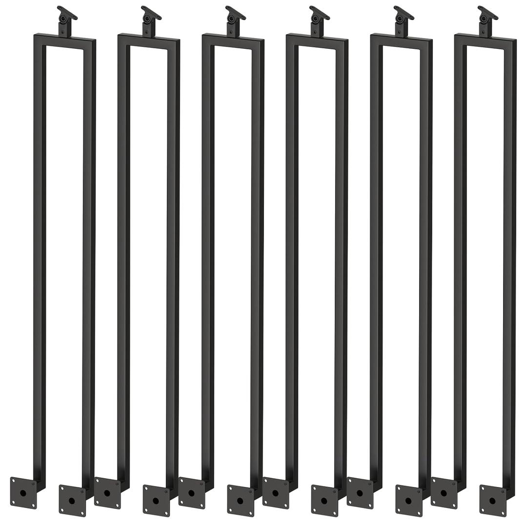 6 Pack U Shape 39.6" Stair Balusters with Adjustable Top Bracket for Staircase Interior, Side Mount Industrial Wrought Iron Balusters for Stair Handrail Porch Deck Railing Outdoor Steps