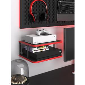 Floating Under TV Game Double Shelf Stand for Xbox Series S/X, Projector/Router/Entertainment Center, Projector Holder Accessories, Black/Red