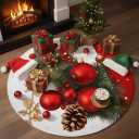 Christmas Round Rug for Living Room 5x5 Feet Washable Christmas Holiday Decor Carpet Low Pile Machine-Washable Rug for Bedroom/Red White (Jfs044)