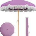 AreShark 7ft Patio Umbrella with Fringe, UPF50+ Beach Umbrella for Table, Pool & Garden, Portable Outdoor Tassels Umbrella w/Fiberglass Ribs&Push Bottom Tilt(Lavender)