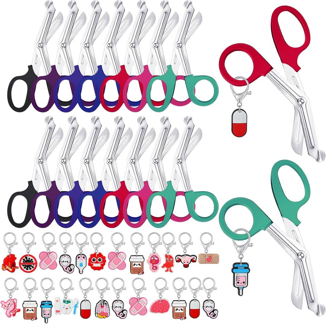 48 Pcs 24 Set Nurses Week Gifts Bulk - 24 Set Bandage Scissors with Funny Keychain, Nursing Scissors Stainless Steel Round Tip, Nurse Appreciation Gifts for Staff Rn Lpn Graduation