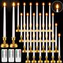 Fumete 24 Pack Flameless Taper Candles with Remote Control and Timer Flickering LED Taper Candles Realistic 3D Flame LED Window with Base Holiday Wedding Home Decor(White)