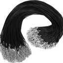 100Pcs Premium Leather Necklace Chains Bracelet Cord with Clasps for Pendants, Bulk Waxed Rope Necklace String, Black , 18" for Jewelry Making Supplies, 1.5mm DHOOZ