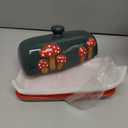 Mushroom Ceramic Butter Dish With Lid for Countertop - Red Container Tray, Large Covered