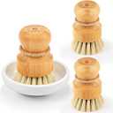 Bamboo Dish Scrub Brushes,Kitchen Wooden Cleaning Scrubbers Set for Washing Cast Iron Pan/Pot, Natural Sisal Bristles, Set of 3 (Regular size)
