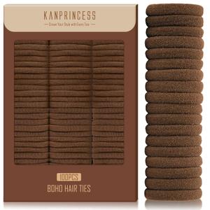 Nylon Brown Hair Ties - No Damage,Strong Soft Cotton Hair Bands Accessories for Thick Hair 100PCS Ponytail Holders for Women Girls