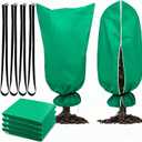 Plant Frost Protection Cover with Extra Straps, Zipper & Drawstring  31.5 x 47.2 Reusable Winter Freeze Protection Bag for Outdoor Trees & Garden Plants (Green, 4PACK)