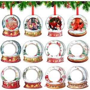 16 Pcs Acylic Christmas Photo Ornaments Christmas Ball Picture Frame Ornaments Hanging Picture Frame Memories Gifts DIY Keepsake Tree Decorations for Xmas Party Decor