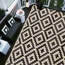 SAND MINE Waterproof Outdoor Rug 9x12 ft, Plastic Reversible Rug, Modern Area Rug, Large Floor Mat for Outdoors, RV, Patio, Backyard, Deck, Picnic, Beach, Camping,  Black & Beige, 9' x 12'